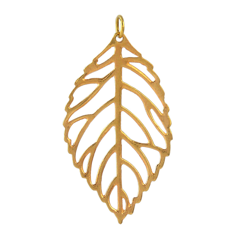 18k Yellow Gold Carved Leaf Design Pendant Designer Jewelry