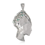 18K Gold Sterling Silver Carved King Face Pave White Sapphire Gemstone Victorian Pendant