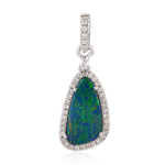Solid 18k White Gold Pave Diamond Opal Doublet Pendant Jewelry Gift