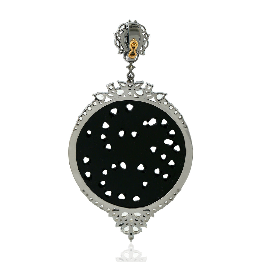 18K Gold Diamond Sapphire Spinel Black Onyx Pendant 925 Silver Carved Jewelry Gift