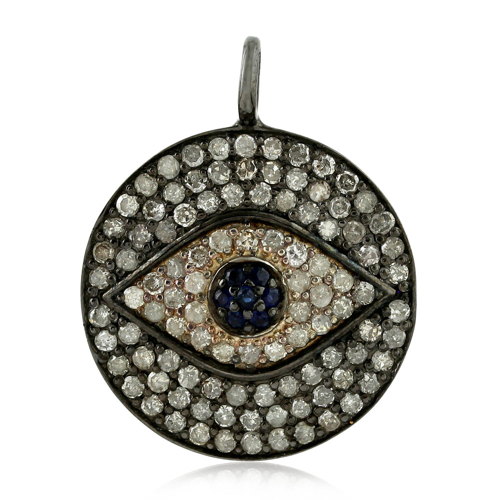 Natural Diamond Sapphire Evil Eye Charm Pendant In Sterling Silver Jewelry