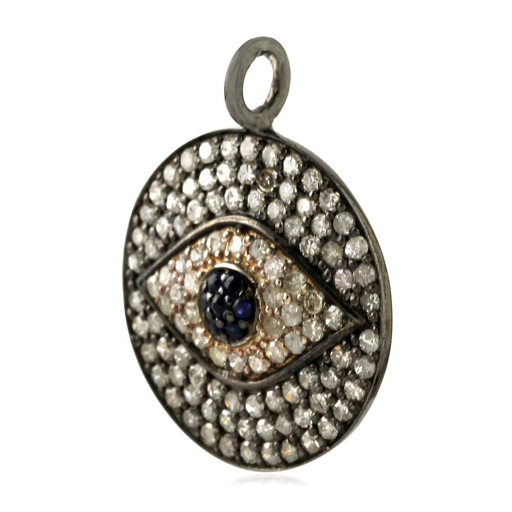 Natural Diamond Sapphire Evil Eye Charm Pendant In Sterling Silver Jewelry