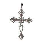 Vintage Design Cross Religious Pendant Ruby Diamond In Sterling Silver