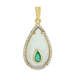 Pear Cut MOP Emerald Diamond Pendant In 18k Yellow Gold