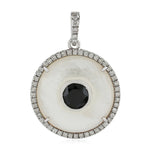 18k White Gold Pave Diamond & Pearl Designer Round Charm Pendant Jewelry