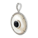 18k White Gold Pave Diamond & Pearl Designer Round Charm Pendant Jewelry