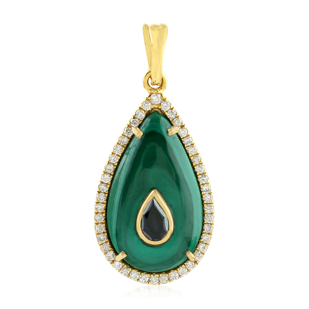 18k Gold Natural Diamond Malachite Gemstone Designer Pendant Jewelry