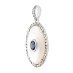 Natural Pearl Blue Sapphire Oval Charm Pendant In White Gold June Birthstone Jewelry