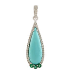 Natural Emerald Pave Diamond White Gold Teardrop Turquoise Gemstone Pendant Gift