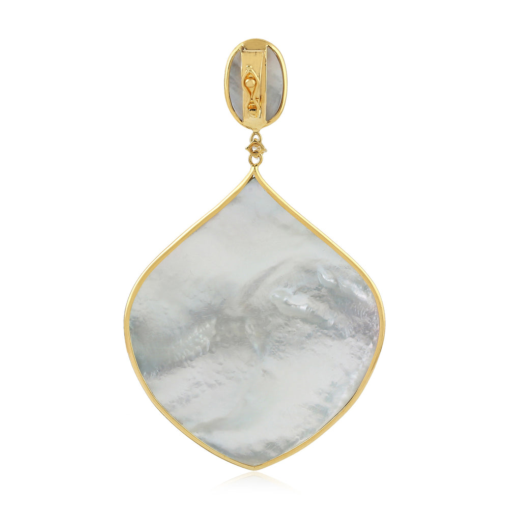 18k Yellow Gold Diamond Mother Of Pearl Enamel Pendant Necklace Gift