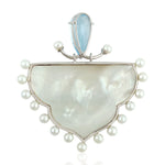 Pave Diamond Blue Topaz & Pearl Beads Hand Painted Enamel Pendant Gemstone Gift