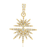 Diamond 18K Yellow Gold Star Burst Charm Pendant In Gift