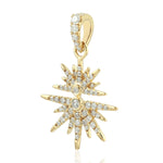 Diamond 18K Yellow Gold Star Burst Charm Pendant In Gift