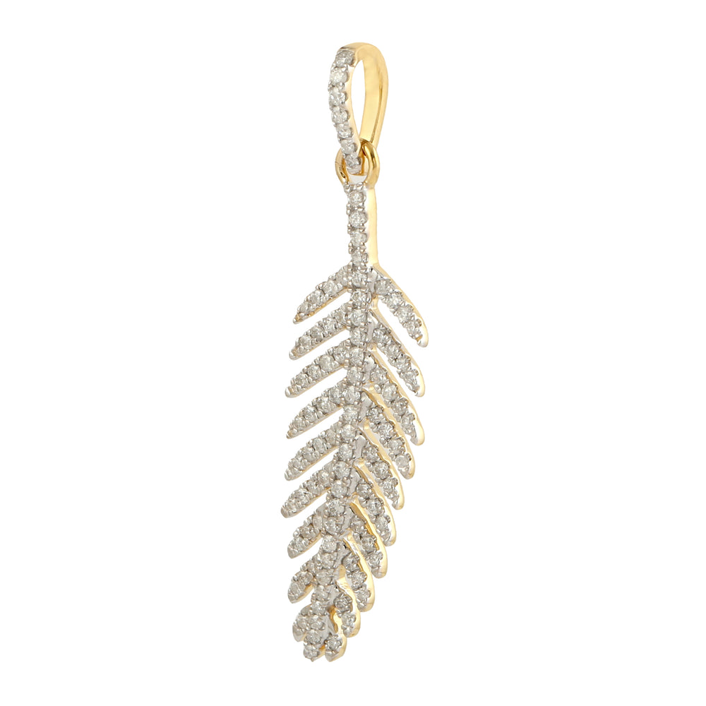 Micro Pave Diamond Angel Feather 18k Yellow Gold Pendant