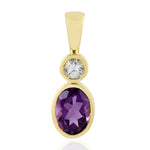 Natural Amethyst & Sapphire Pendant In 18k Yellow Gold Jewelry February Birthstone
