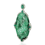 Green Emerald Charm Pendant 18k White Gold Diamond Fine Jewelry