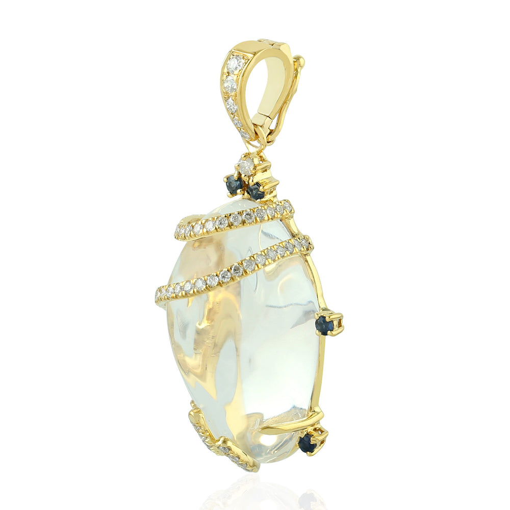 18k Yellow Gold Pave Diamond Sapphire Opal Gemstone Designer Pendant Jewelry Gift For Her