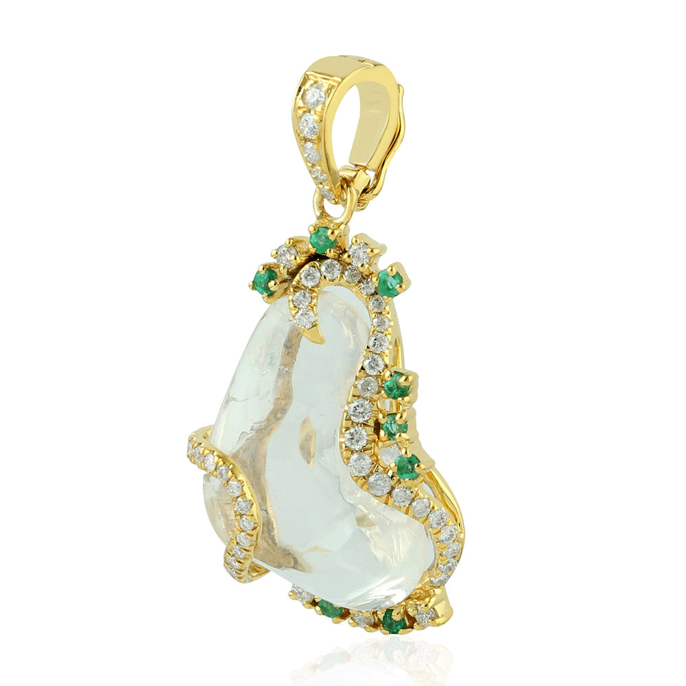 Green Emerald Charm Pendant 18k Yellow Gold Diamond Fine Jewelry