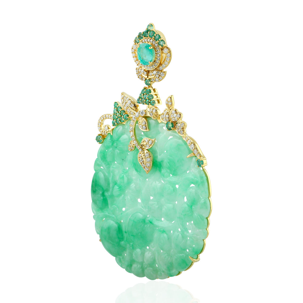 Filigree Jade Emerald Diamond Beautiful pendant In 18k Gold