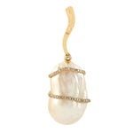 18k Yellow Gold Natural Pearl Diamond Designer Pendant Handmade Jewelry