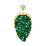 Filigree Carved Jade Leaf Designer Diamond Emerald Pendant In 18k Gold