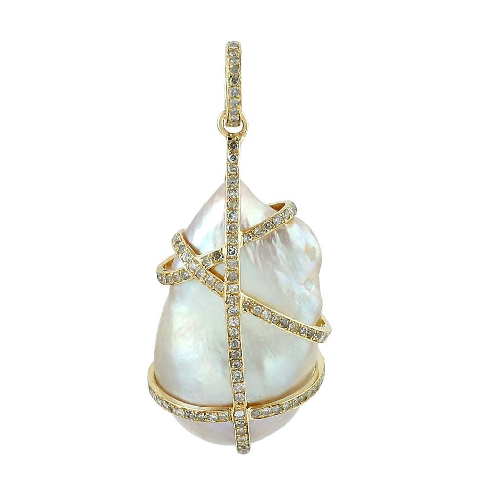 Natural Pearl Pendant 14k Yellow Gold Diamond Jewelry