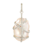 Natural Baroque Pearl Diamond Handmade Designer pendant In 14k White Gold