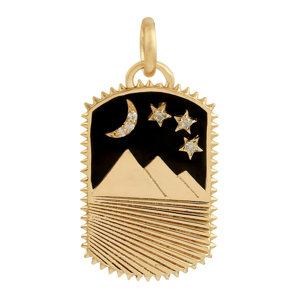 Natural Pave Diamond Moon and Star Desert Design Charm Pendant In 14k Yellow Gold