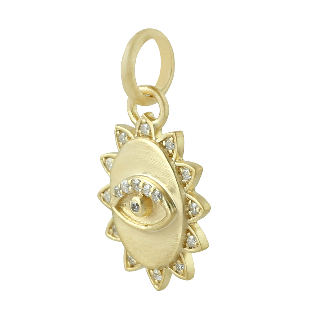 Natural Diamond Pendant 14k Yellow Gold Evil Eye Charm Jewelry