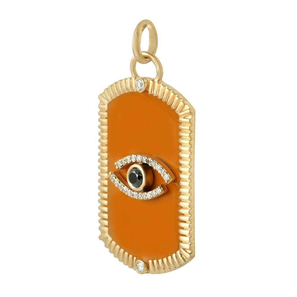 Black White Diamond Eye Charm Enamel 18k Gold Pendant