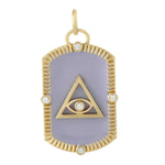 Natural Pave Diamond Triangle eye Symbol 18k Yellow Gold Enamel Pendant