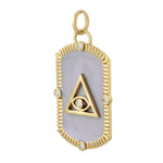 Natural Pave Diamond Triangle eye Symbol 18k Yellow Gold Enamel Pendant