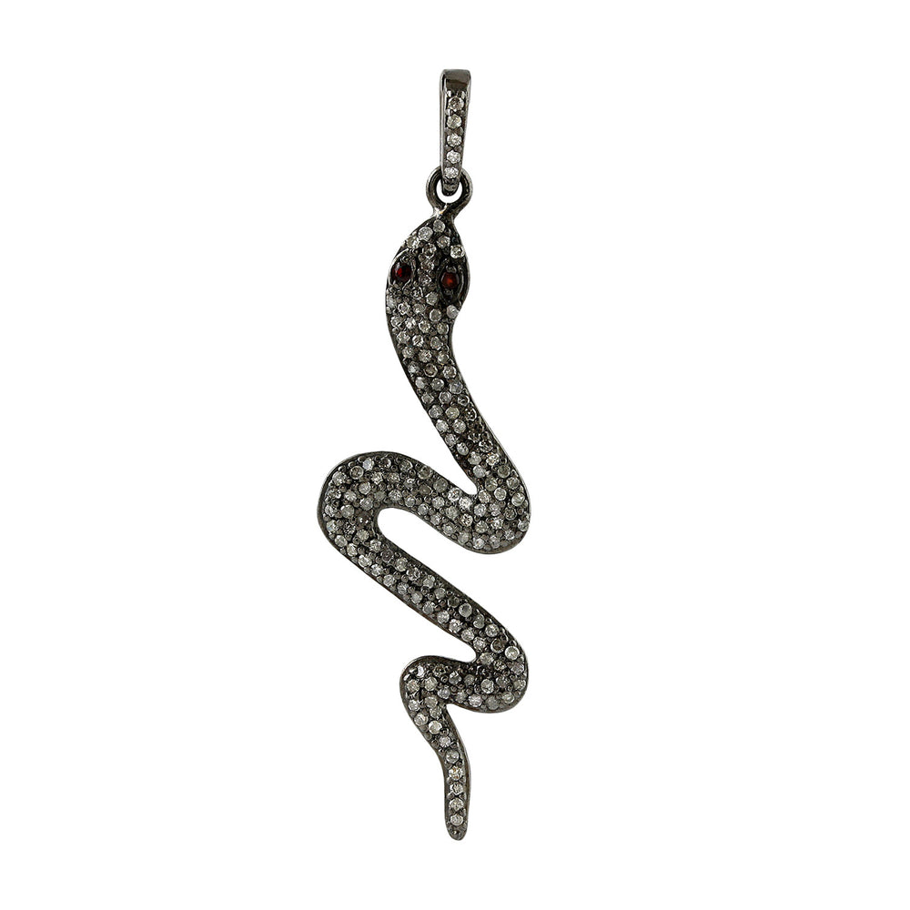 925 Sterling Silver Pave Diamond Snake Pendant Handmade Vintage Jewelry