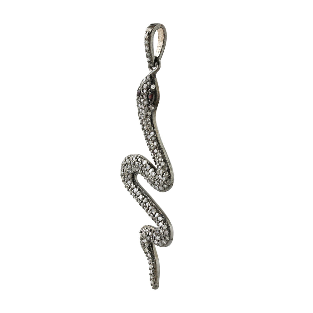 925 Sterling Silver Pave Diamond Snake Pendant Handmade Vintage Jewelry