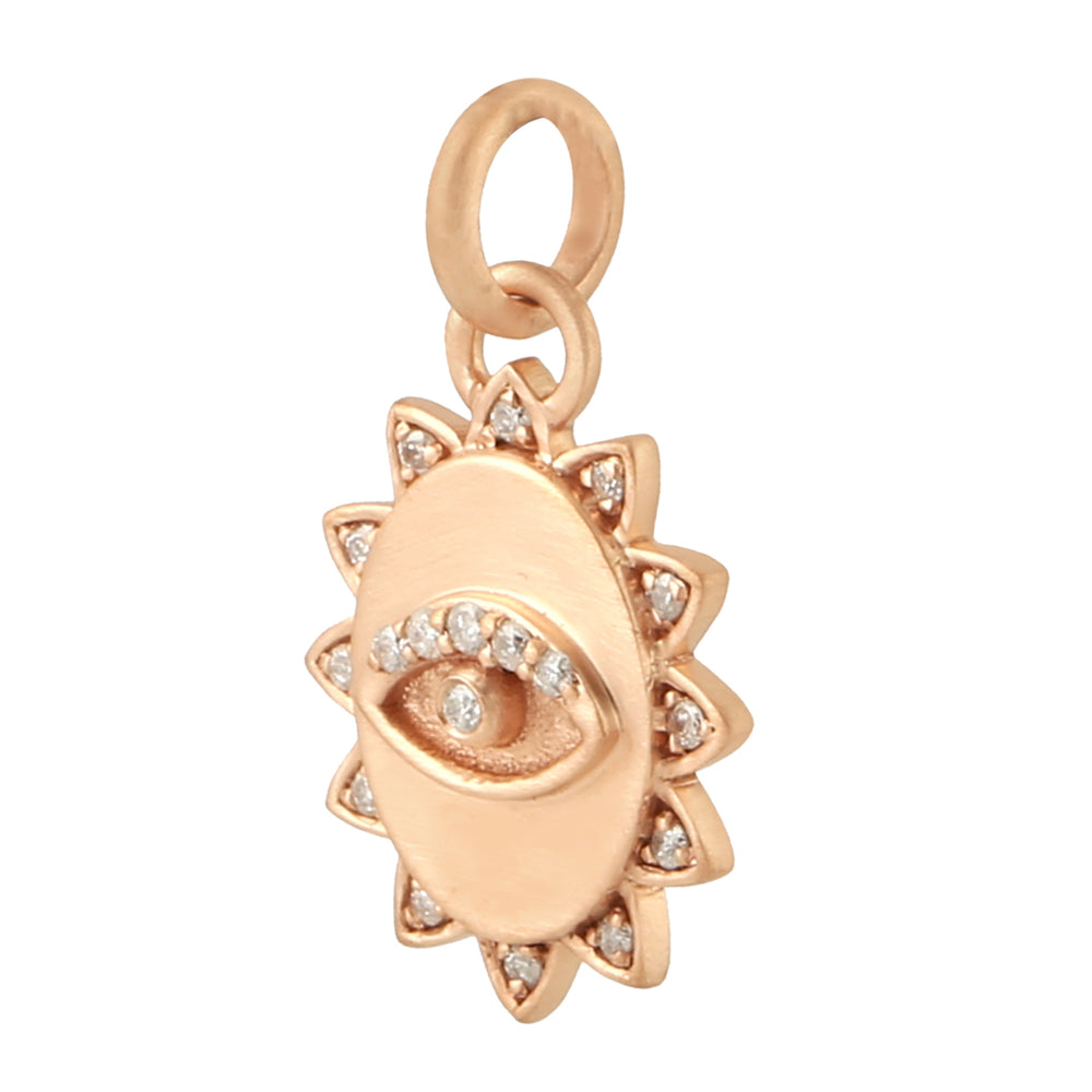 14k Rose Gold Diamond Evil Eye Pendant Handmade Jewelry