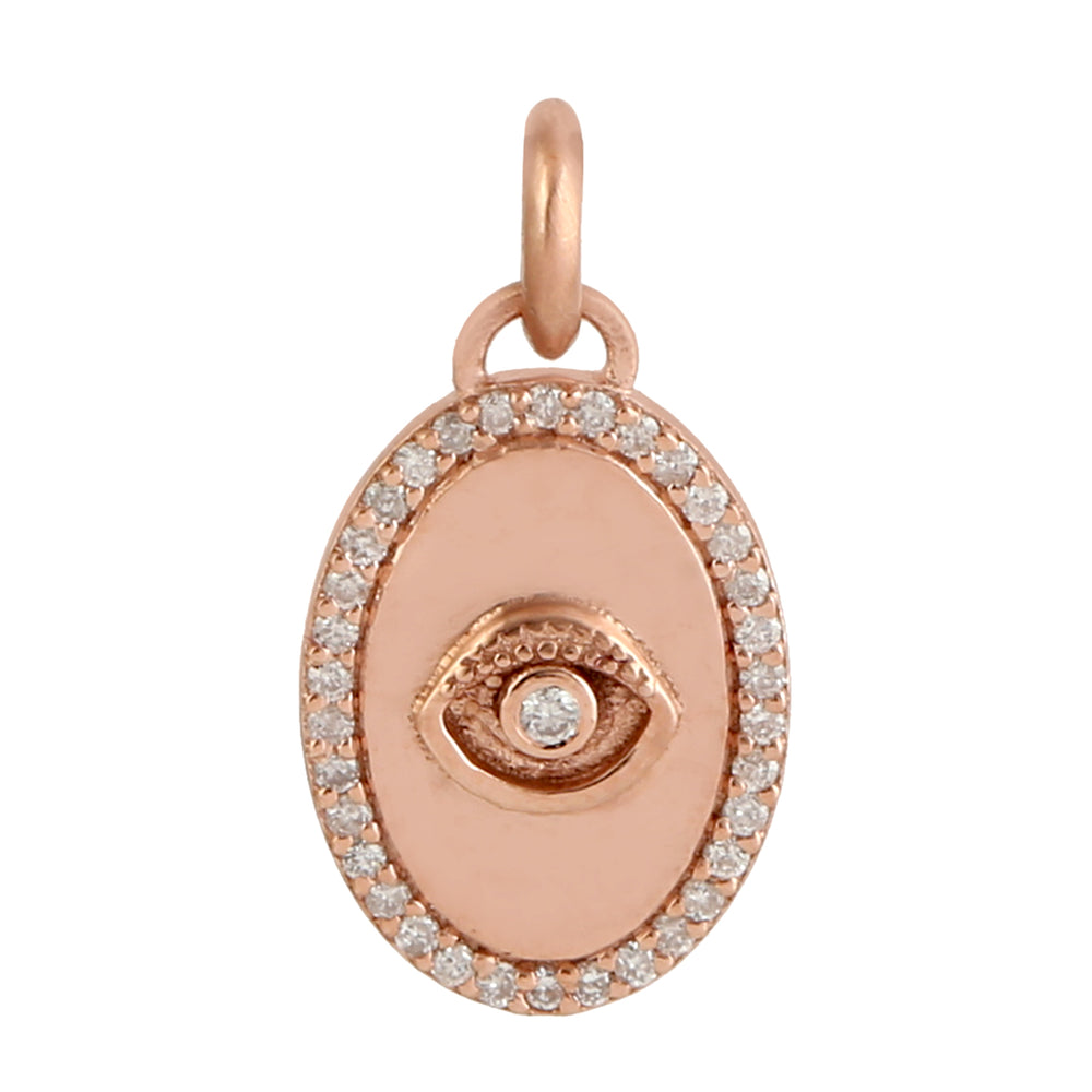 14k Rose Gold Evil Eye Oval Diamond pendant For Gift