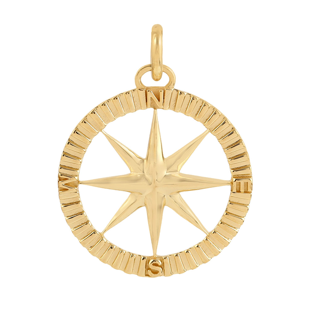 Solid 14k Yellow Gold Compass Charm Pendant Jewelry For Gift