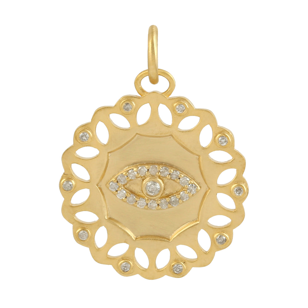 14k Yellow Gold Evil Eye Charm Pendant Diamond Handmade Jewelry