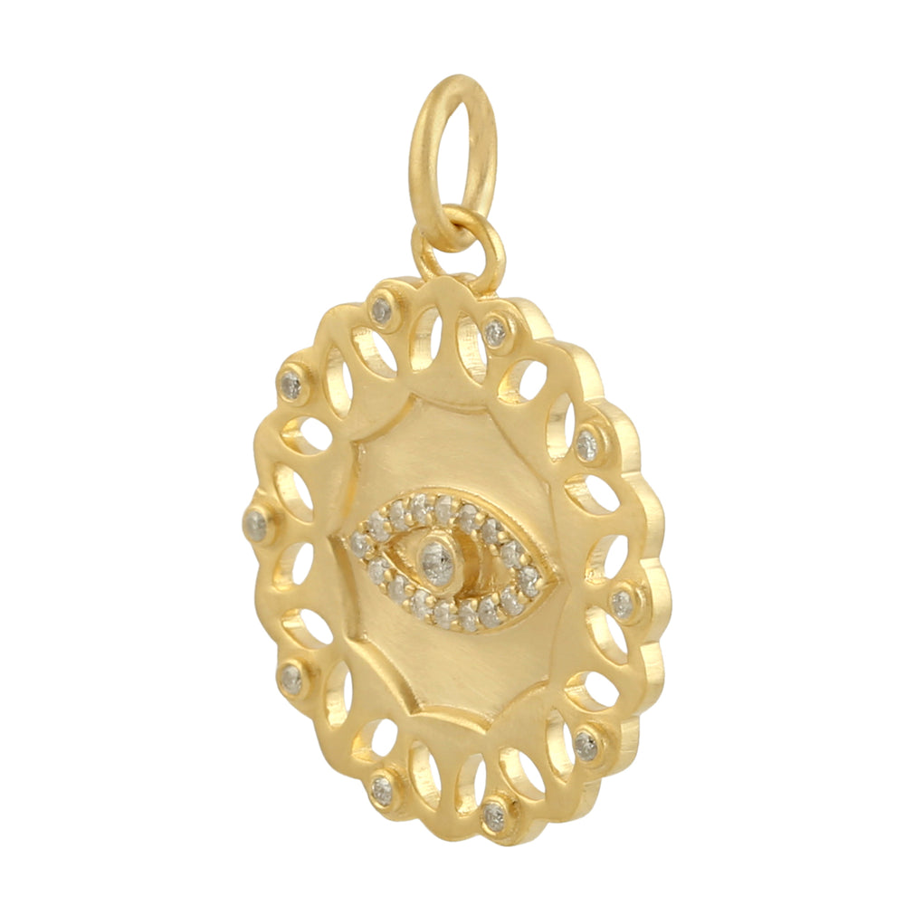 14k Yellow Gold Evil Eye Charm Pendant Diamond Handmade Jewelry