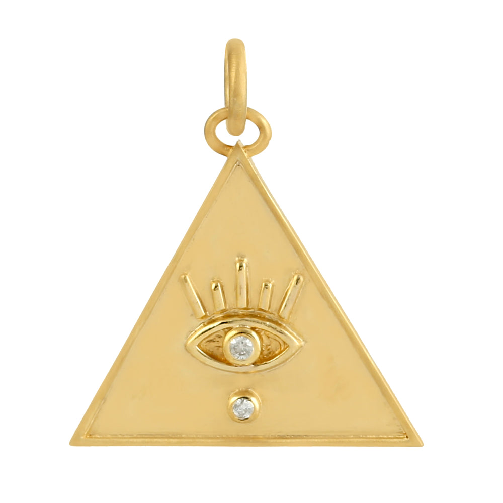 14k Yellow Gold Triangle Eye Charm Diamond Pendant