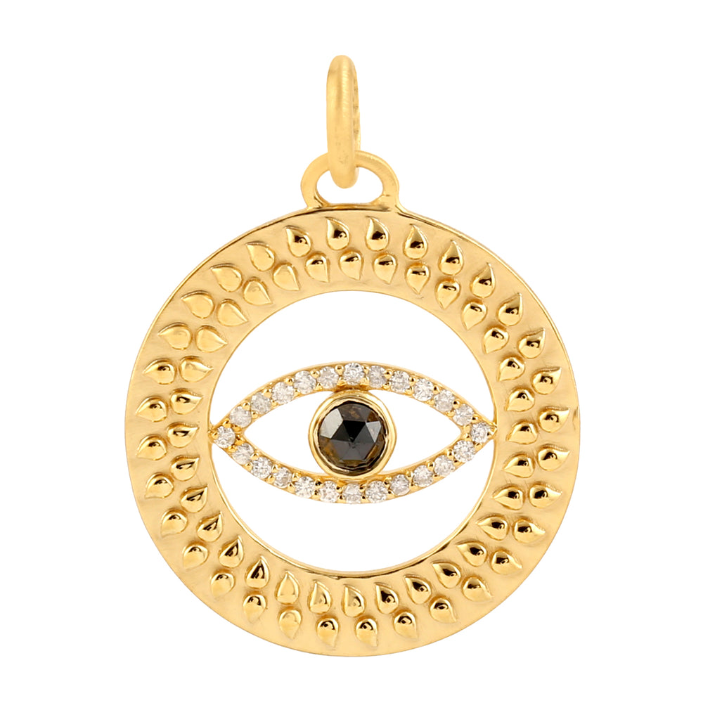 14k Yellow Gold Natural Diamond Evil Eye Pendant Handmade Jewelry