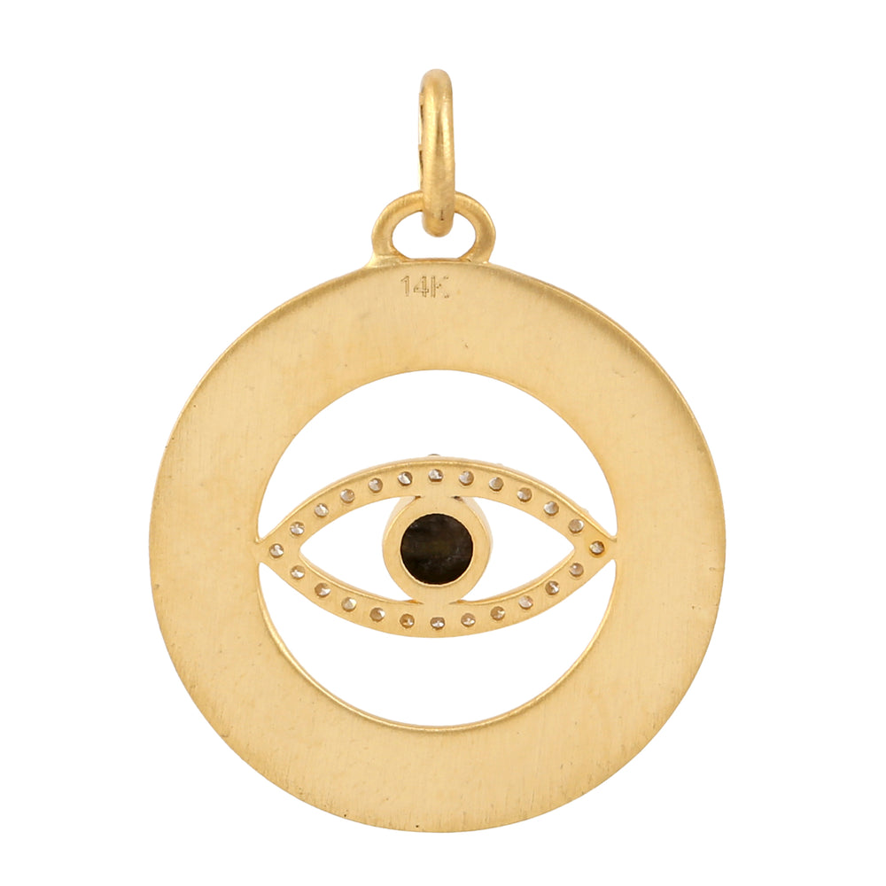14k Yellow Gold Natural Diamond Evil Eye Pendant Handmade Jewelry