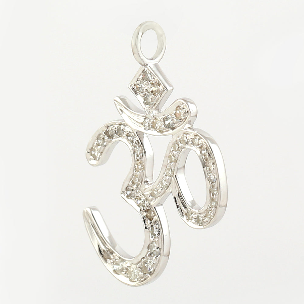 14k White Gold Pave Diamond Religious Om Pendant Handmade Jewelry Gift