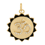 Natural Diamond OM Lotus Charm Flower Design Pendant 14k Yellow Gold Enamel Jewelry
