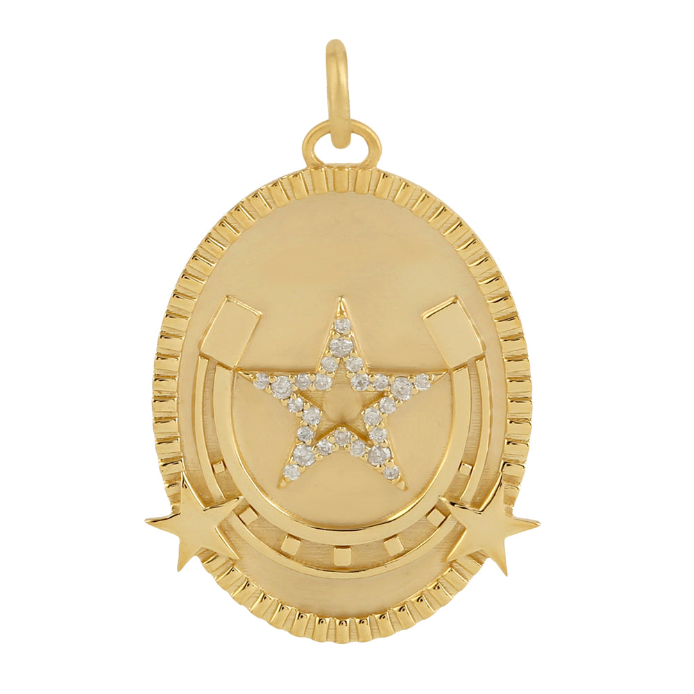14k Gold Round Star Pave Diamond Charm Pendant Handmade Jewelry