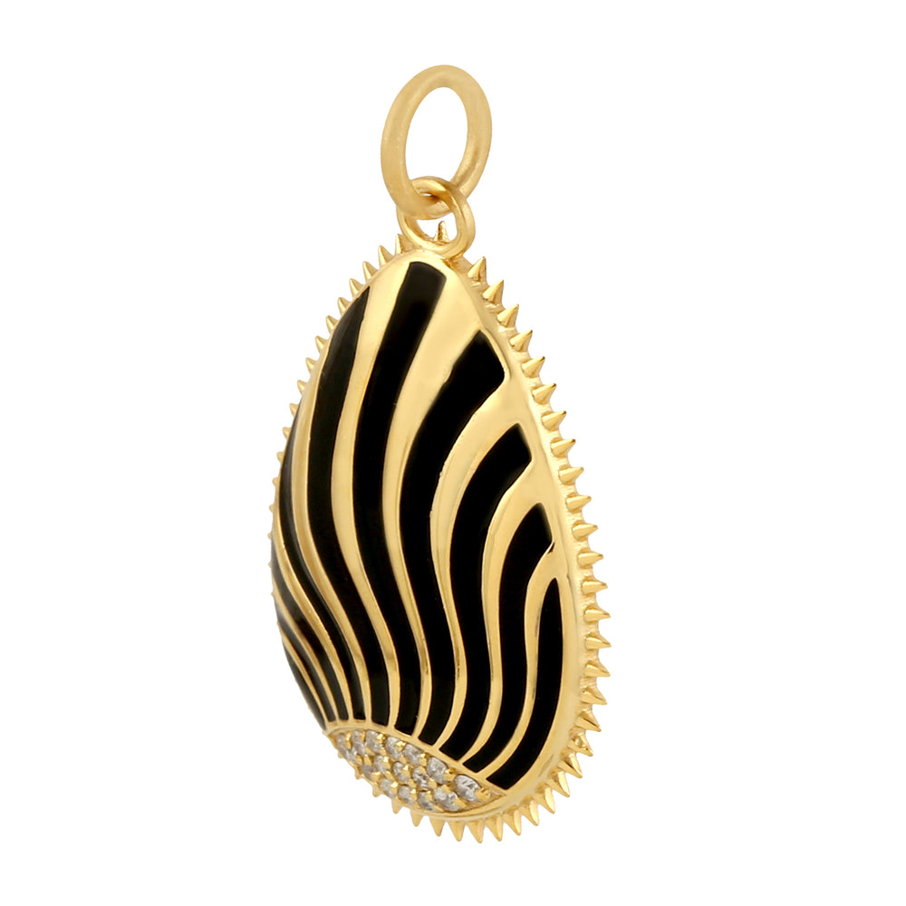 Pave Diamond Ocean Wave Enamel Pendant Jewelry 14k Yellow Gold