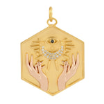 14k Yellow Rose Gold Evile Eye Crescent Moon Diamond Hexagon Pendant