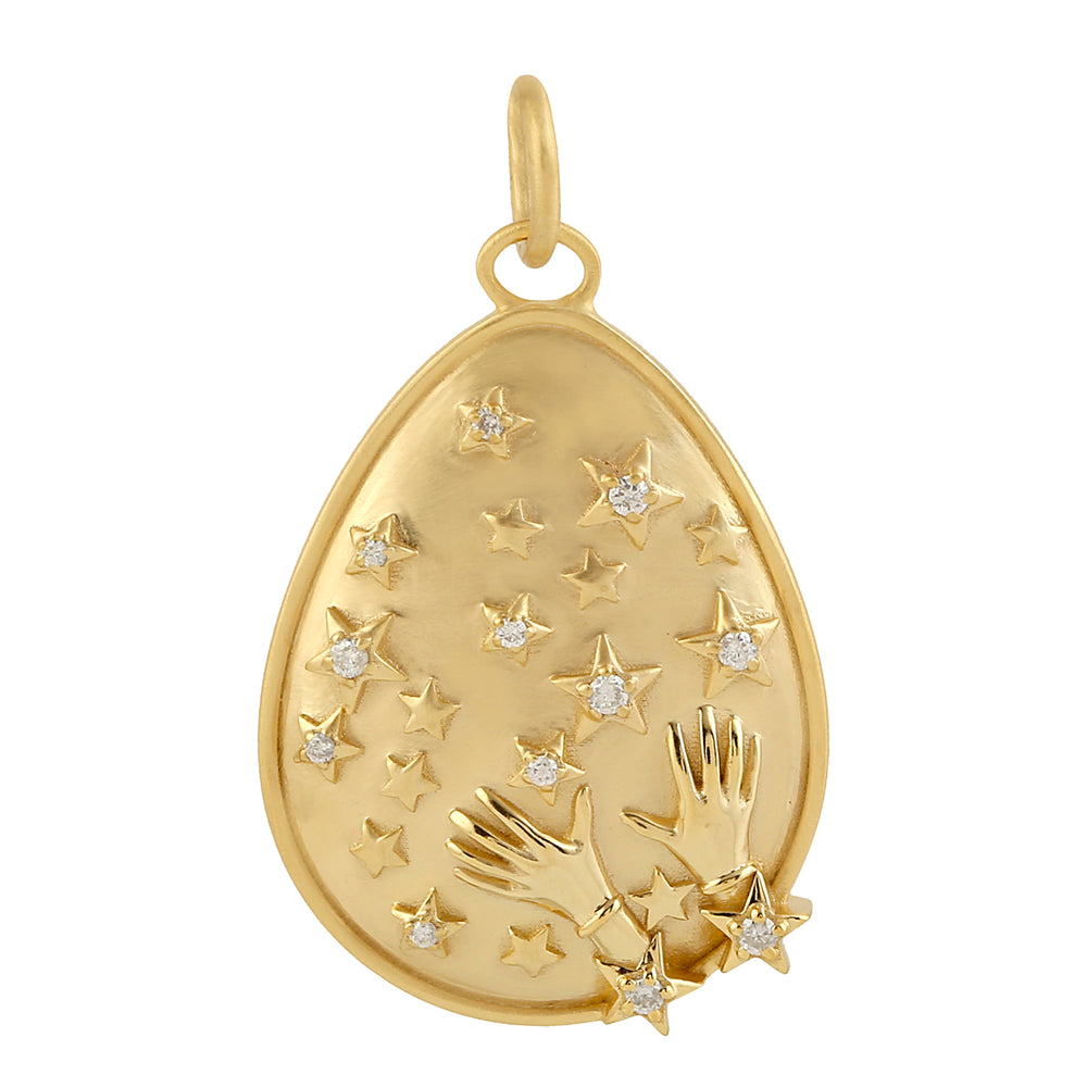 14k Gold Natural Diamond Star Pendant Handmade Jewelry
