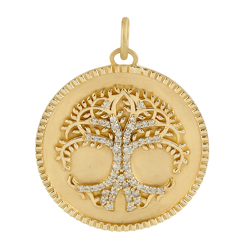 14k Gold Life Of Tree Pave Diamond Pendant Handmade Jewelry