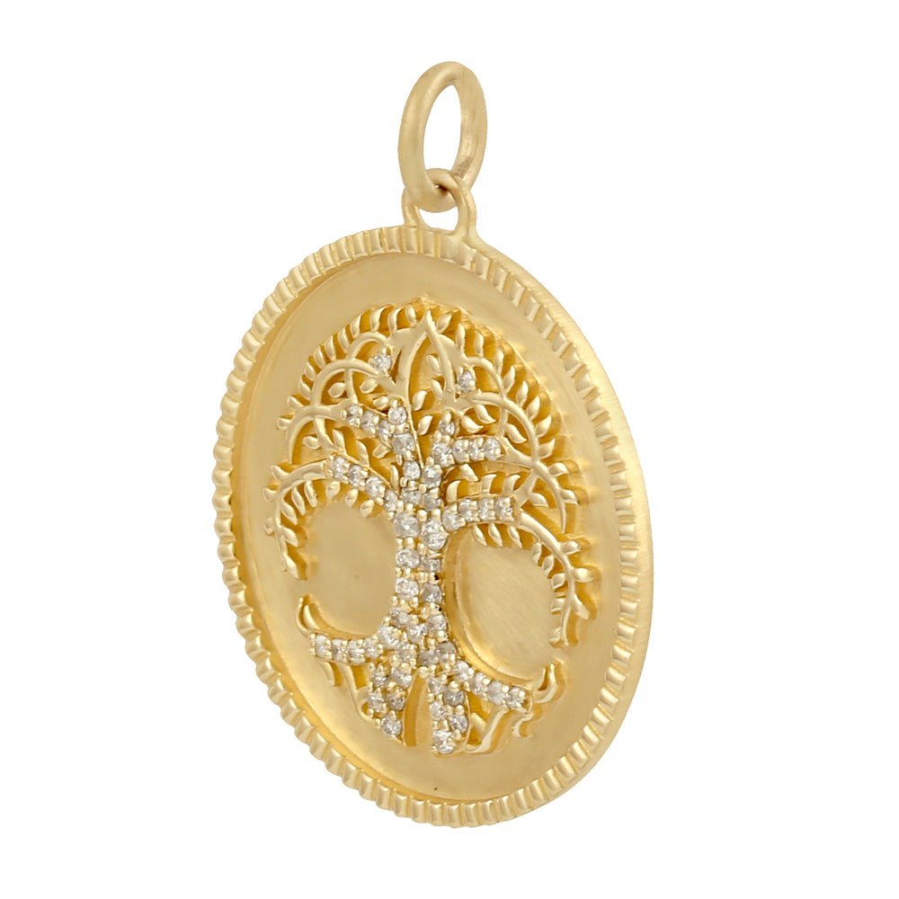 14k Gold Life Of Tree Pave Diamond Pendant Handmade Jewelry